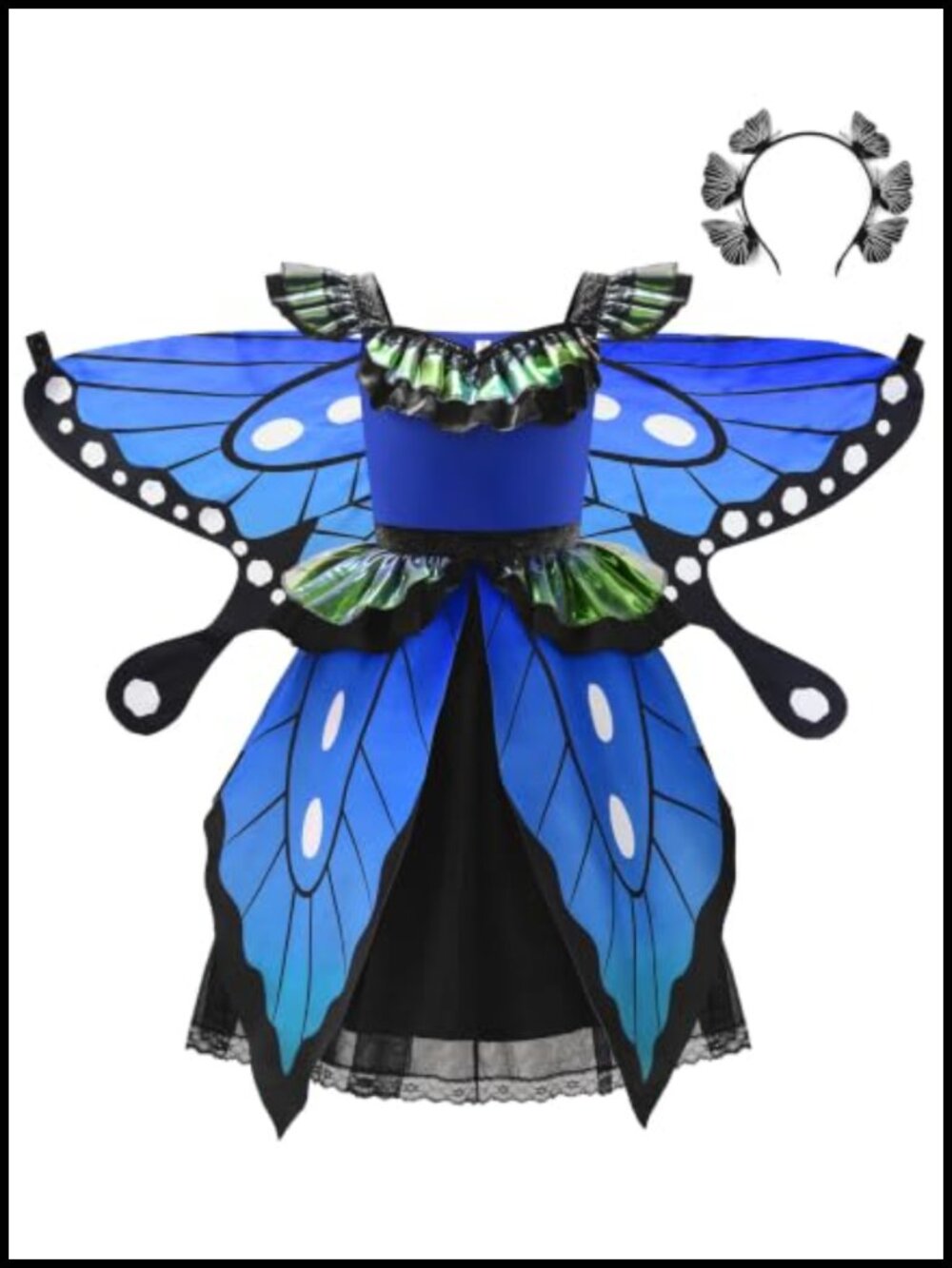 Girls Butterfly Costume Dress Wings Headband Fairy Dress Up Set Halloween